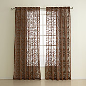 (One Panel) Classic Geometric Brown Sheer Curtain 