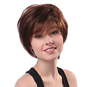 Capless Short Brown Wavy 100% Human Hair Wigs