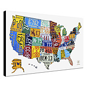 Stretched Canvas Art Words & Quotes License Plate Map USA by Design Turnpike Ready to Hang