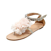 Leatherette Flat Heel Sandals / Flats With Satin Flower Beading Party & Evening Shoes (More Colors Available)