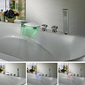 Contemporary Color Changing LED Waterfall Tub Faucet Chrome Finish