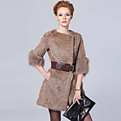 Half Sleeve Collarless Fox Fur Trim Rex Rabbit Fur Casual/Party Coat (More Colors)