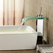 Contemporary Waterfall Bathroom Sink Faucet with Glass Spout