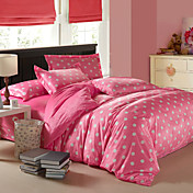4-Piece Modern Big White Dots Pink Velvet Full Duvet Cover Set