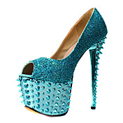 Elegant Leather Stiletto Heel Peep Toe Pumps With Rivet Party/Evening Shoes