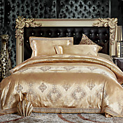 4-Piece 300TC Golden Jacquard Full/Queen Duvet Cover Set
