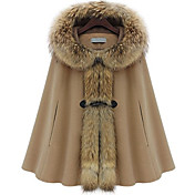 Women's Cashmere Blends Cloak with Raccoon Fur Embellishment