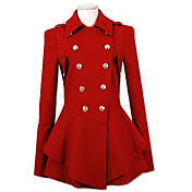 Women's Double-breasted Pleated Hem Cashmere Blends Coat