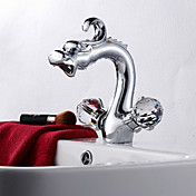 Dragon Head Style Chrome Finish Two Crystal Handle Centerset Bathroom Sink Faucet