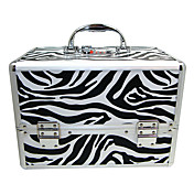 3 Trays Jewelry Comestic Organizing Makeup Train Case Aluminum Box With Zebra Print