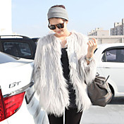 Long Sleeve Collarless Casual/Evening Faux Fur Coat(More Colors)