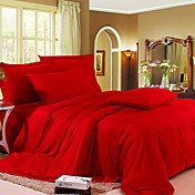 4-Piece Katherine Red Solid Cotton Duvet Cover Set