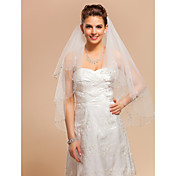 Two-tier Fingertip Wedding Veil With Applique Edge