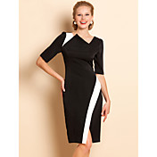 TS Asymmetric Collar Contrast Color Jersey Dress