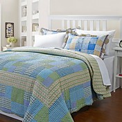 3-Piece Zoe Multi Color Plaid Cotton Queen Quilt Set