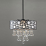 60W Modern Crystal Beaded Pendant Light with 4 Lights and Black-White Drum Shade