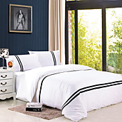 4-Piece Elsie White with Black Stripe Cotton Duvet Cover Set