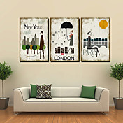  Cartoon City Wall Clock in Canvas Set of 3