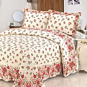 3-Piece Country Floral Washed Cotton Quilt Set