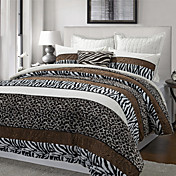 3-Piece Aarhus Leopard/Zebra Stripe Poly Velvet Duvet Cover Set