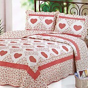 3-Piece Red Heart Floral Washed Cotton Quilt Set 