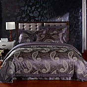4-Piece Purple Floral Jacquard Cotton Duvet Cover Set