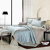 4 PCS Blue Geometric Jacquard Cotton Full/Queen Duvet Cover Set