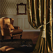(One Pair) Gold Floral Jacquard Energy Saving Curtain