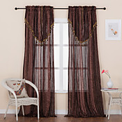 (One Pair) Traditional Jacquard Stripe Sheer Curtain With Valance