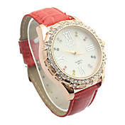 Women's Diamante White Dial PU Band Quartz Analog Wrist Watch (Assorted Colors)  