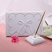 Elegant Wedding Guestbook And Pen Set With Fuax Pearl