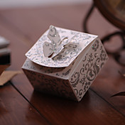 Glistening Silver Favor Box With Butterfly Top (Set of 12)