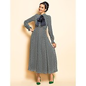 TS Print Bow Tie Collar Maxi Dress