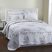 3-Piece Rose Pattern Cotton Queen Quilt Set