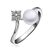 Lovely Platinum Plated with Cubic Zirconia Pearl Ring