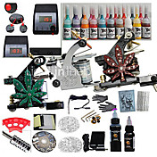 3 Guns Tattoo Kits with Dual Output LCD Power and 20 Color Ink+2 Black Ink