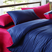 4-Piece Blue & Fuschia Print Cotton Duvet Cover Set