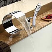 Contemporary Waterfall Tub Faucet with Hand Shower - Chrome Finish
