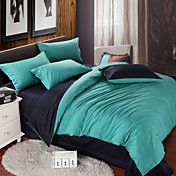 4-Piece Green & Purplishblue Print Cotton Duvet Cover Set