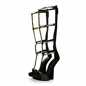 Gorgeous Leather Wedge Heel Mid-Calf Boots Party / Evening Shoes