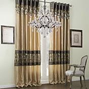 (Two Panels Grommet Top) Traditional Piecing Jacquard Lined Curtain 