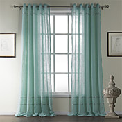(Two Panels) Classic Cotton Stripe Sheer Curtain 