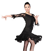 Dancewear Tulle and Viscose with Lace Latin Dance Outfit Top and Skirt For Ladies More Colors