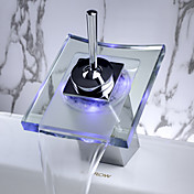Color Changing LED Waterfall Bathroom Sink Faucet (Glass Spout)