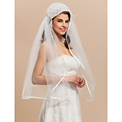 Beautiful Two-tier Elbow Ribbon Edge Wedding Veils With Bead