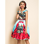TS Ethnic Print Wasp Waist Swing Dress