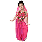 Dancewear Chiffon with Coins Belly Dance Outfits Top and Bottom and Scarfs For Children More Colors