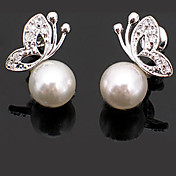 Lixing Women's Simple Style Pearl Pattern Stud With Diamond Decorating Earrings E0159