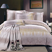 JAJEMON Gray Flower Cotton Floral Print Bedding(4 Pieces Set)220*240(1.5kg)