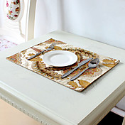 Set of 4 Golden Poly Silk Jacquard in High Density Khaki Placemat